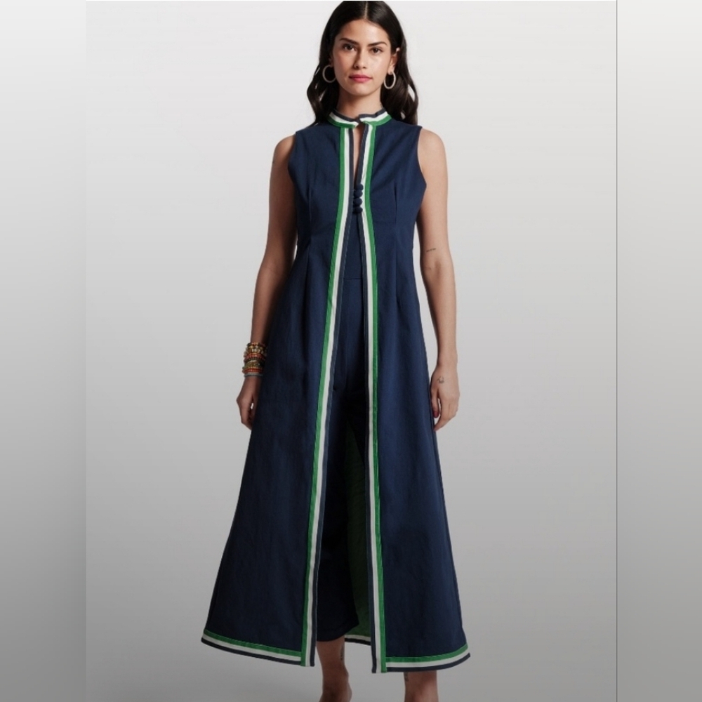 FRANCES VALENTINE Navy Sleeveless Jumpsuit with Long Overlay